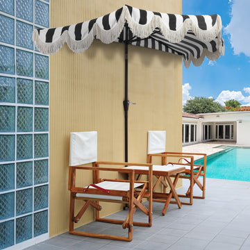 Beverly 9 ft. Designer Classic Scalloped Fringe Half Market Patio Umbrella